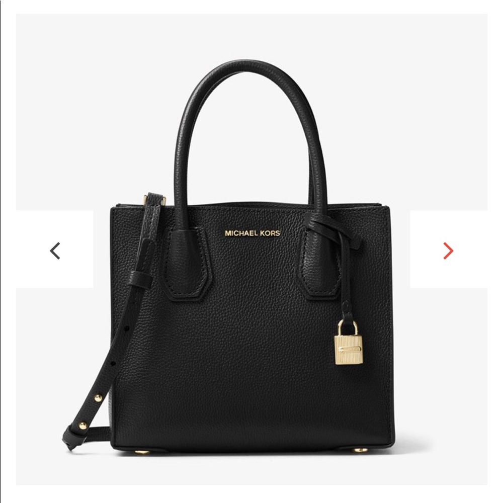 Michael Kors Mercer Medium Pebbled Leather Crossbody Bag Black/Gold
